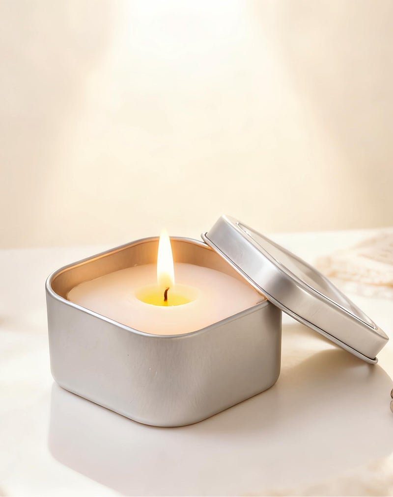LJY Empty 4-Ounce Square Silver Metal Tins with Clear Window for Candle Making,Gifts & Treasures (9 Pack) (Silver, 2.56"x2.56"x1.5") - Image 3